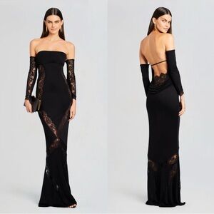 Retrofete Chandler Dress Embroidered Lace Strapless Open Back Maxi Black Size M